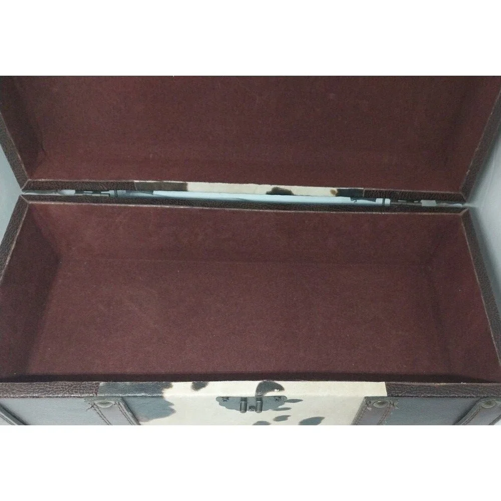 Faux Cowhide Leather Jewelry Box Brown Felt Lining 12